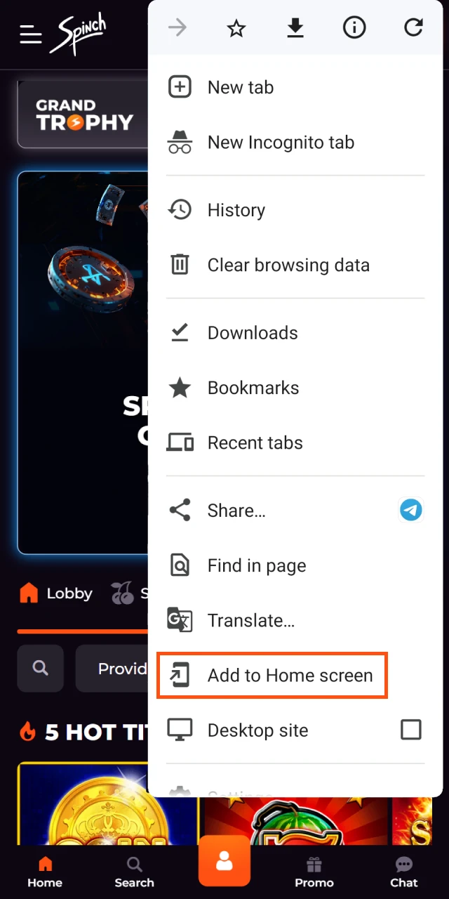 Add Spinch Casino to your Android homepage.