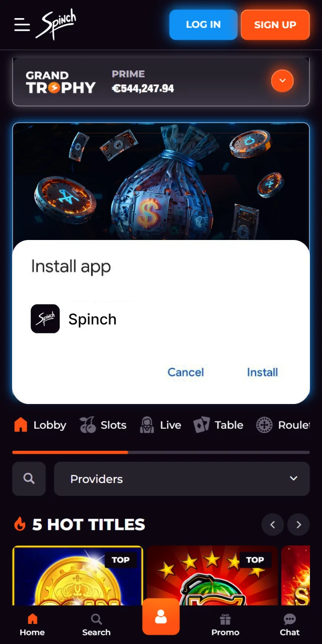 Install Spinch Casino APK for Android.