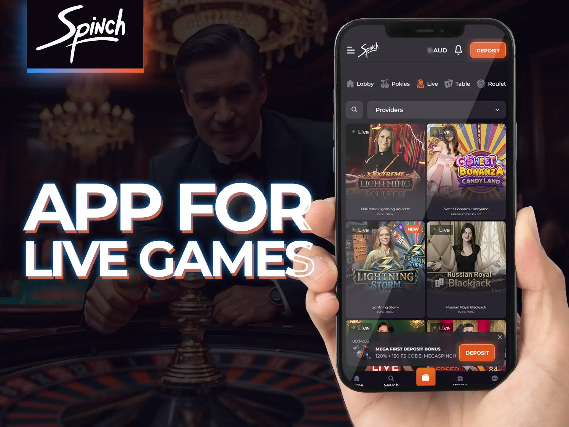 Play live casino wherever you are using the Spinch mobile app.