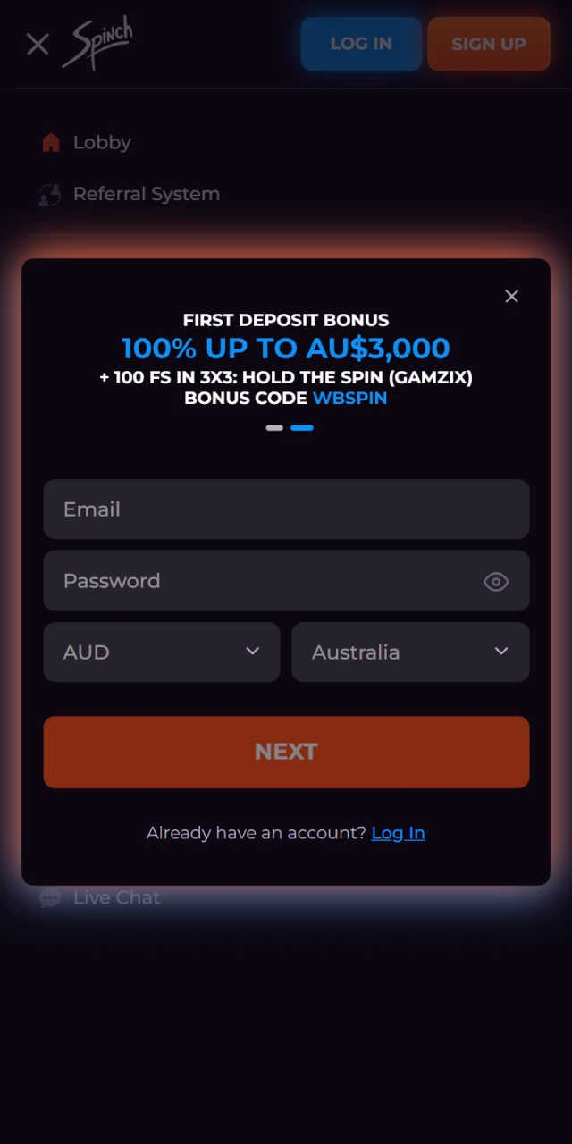 Register and make a deposit at Spinch Casino.