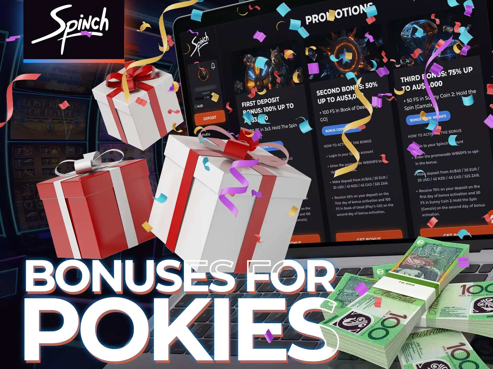 Spinch offers a variety of bonuses to help you play pokies profitably.