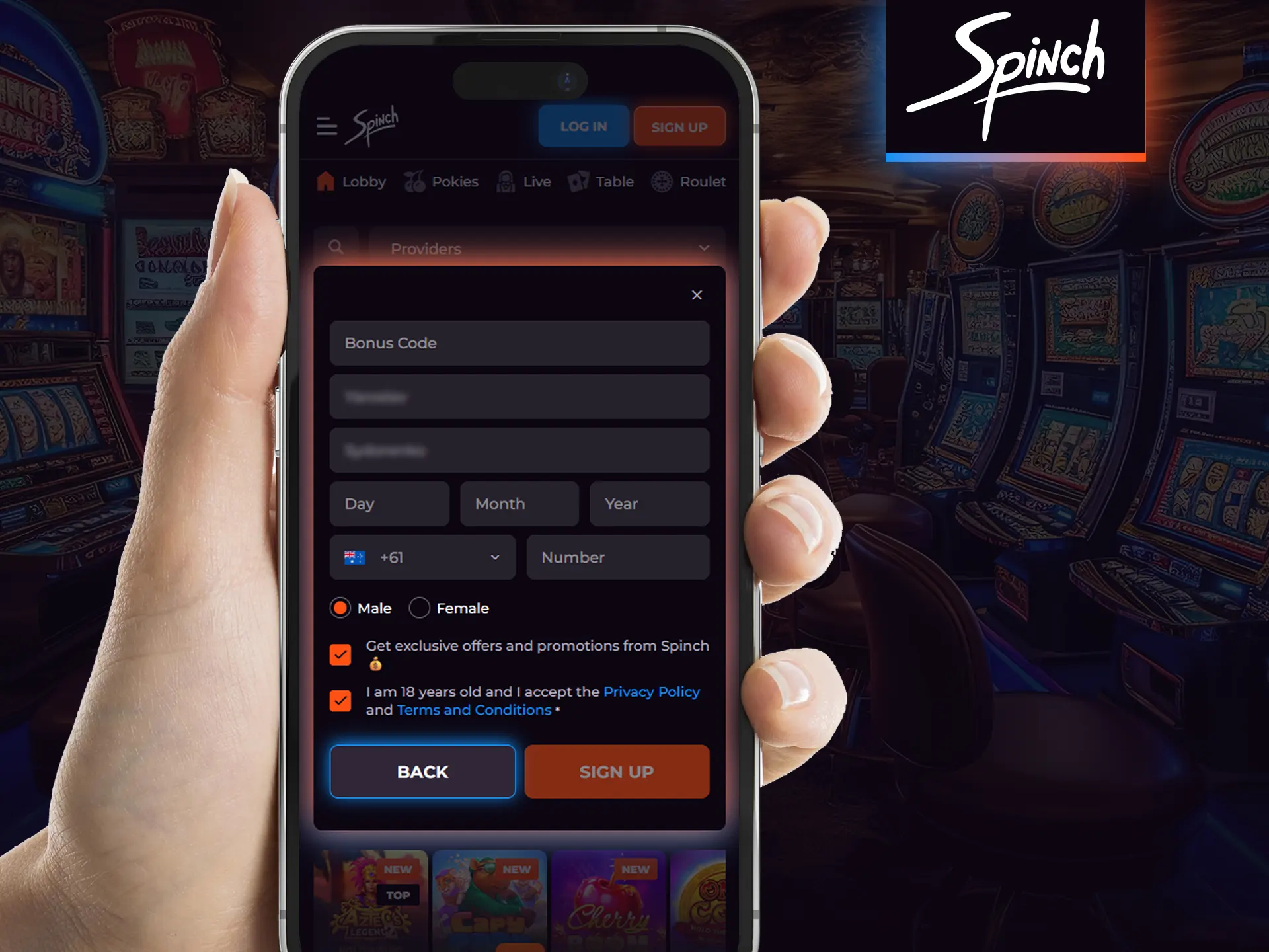 If you have the Spinch mobile app, you can register there.